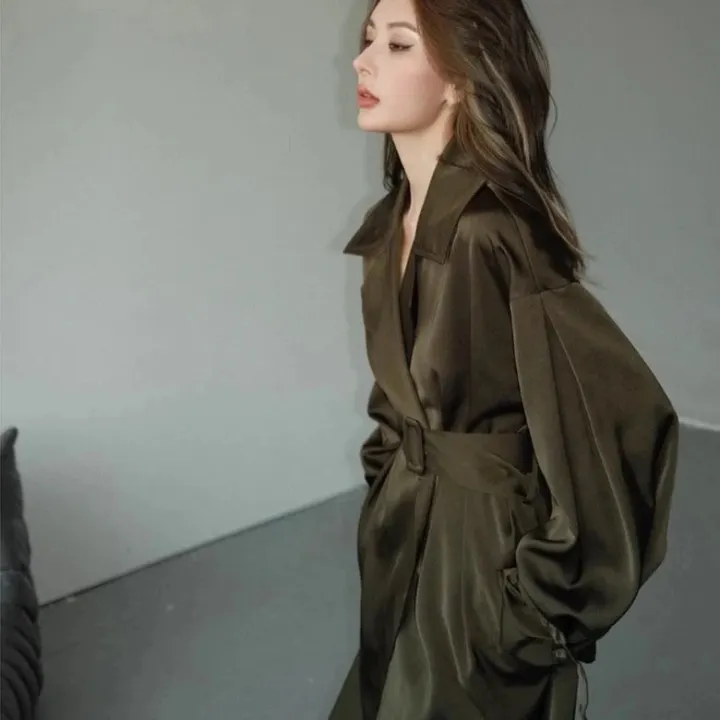 Rochelle Satin Puff Sleeve Trench Coat