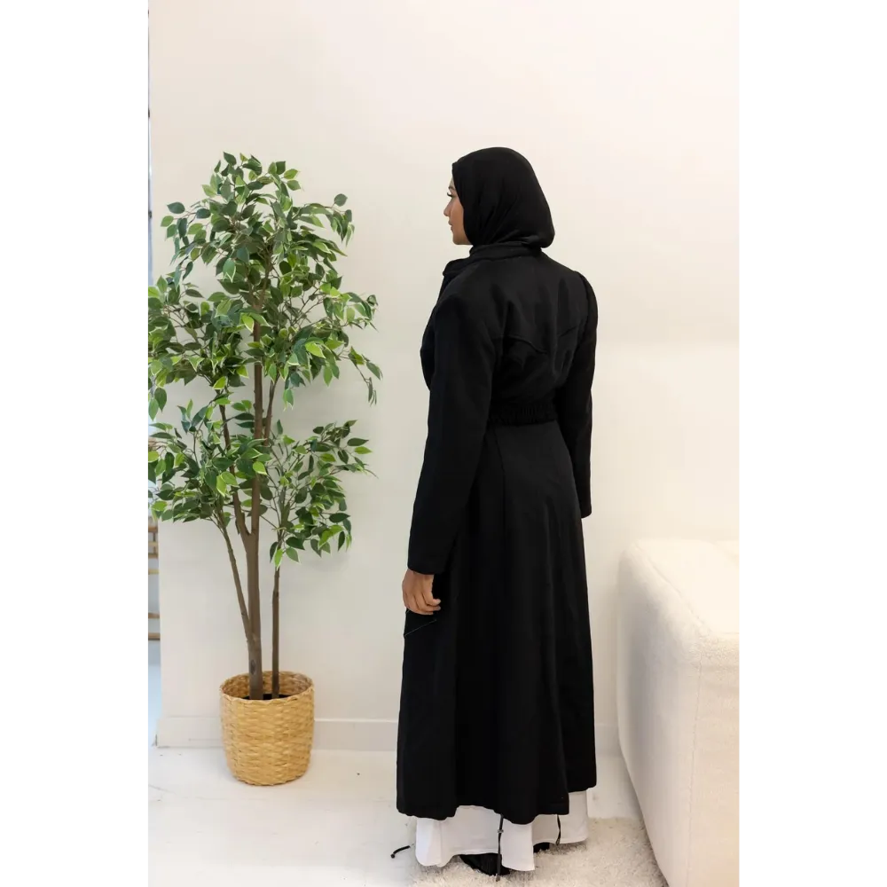 SALE Outerwear Faux Fur Lined Longline Belted Lapel Coat - Black