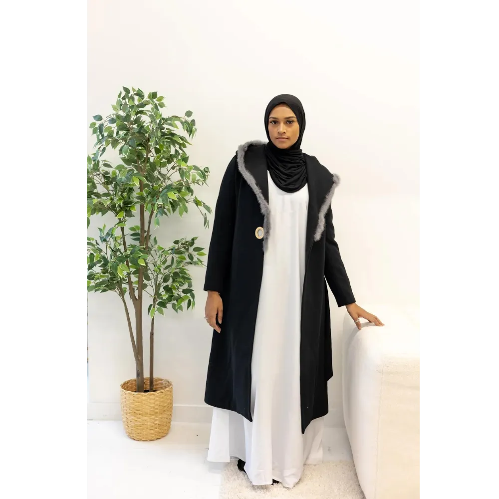 SALE Outerwear Faux Fur Lined Longline Belted Lapel Coat - Black