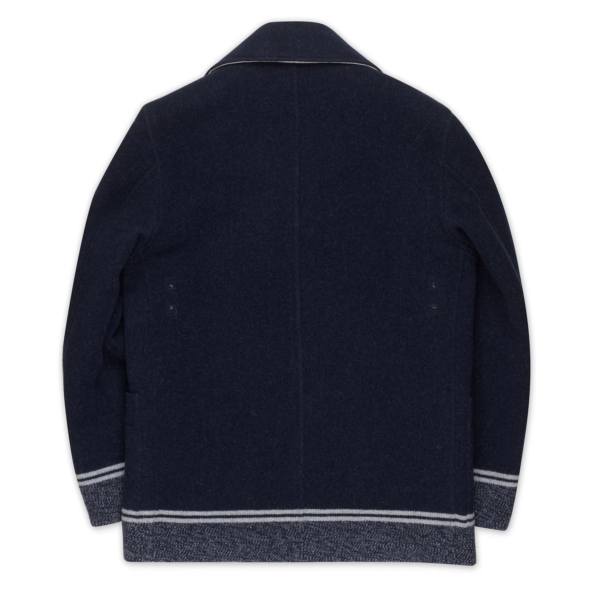 STONE ISLAND PANNO JACQUARD Navy Blue Wool Pea Coat NEW Logo Patch