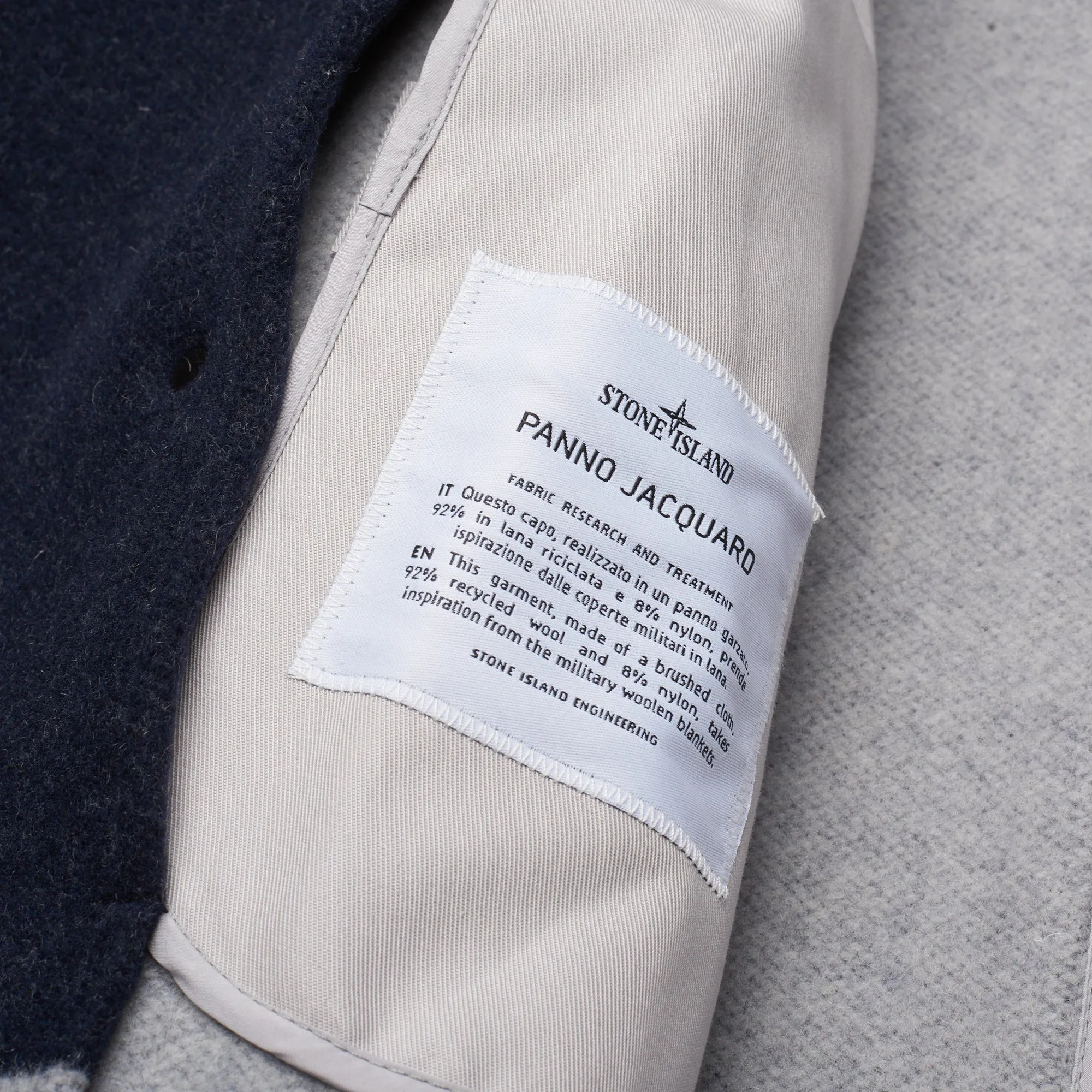 STONE ISLAND PANNO JACQUARD Navy Blue Wool Pea Coat NEW Logo Patch