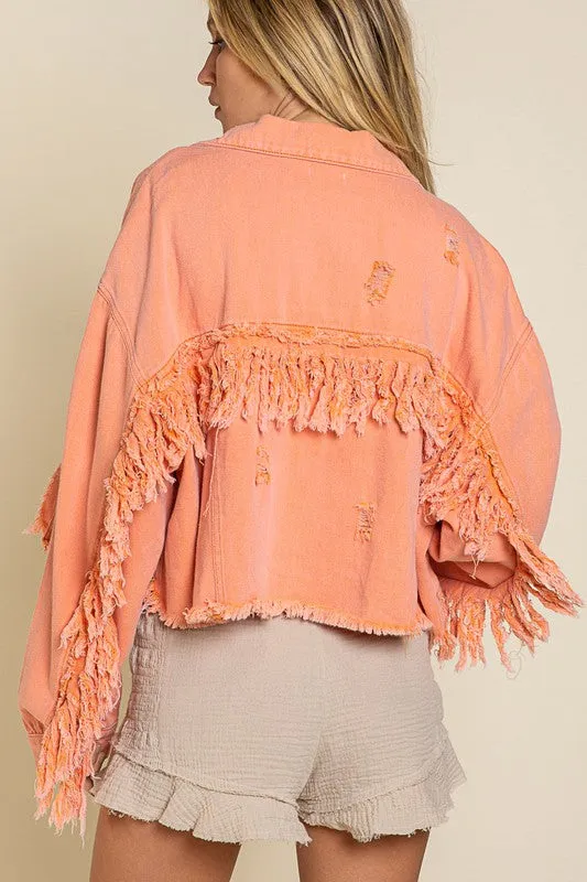 TEEK - Fringe Distressed Crop Denim Jacket