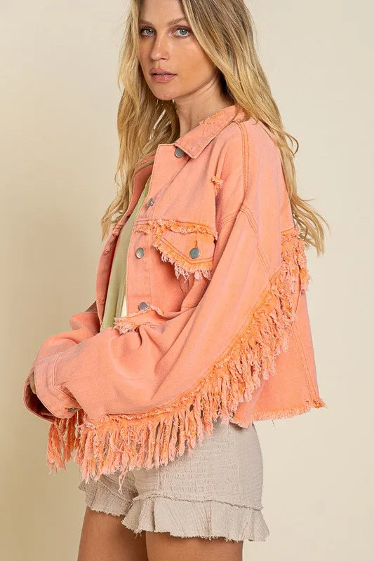 TEEK - Fringe Distressed Crop Denim Jacket