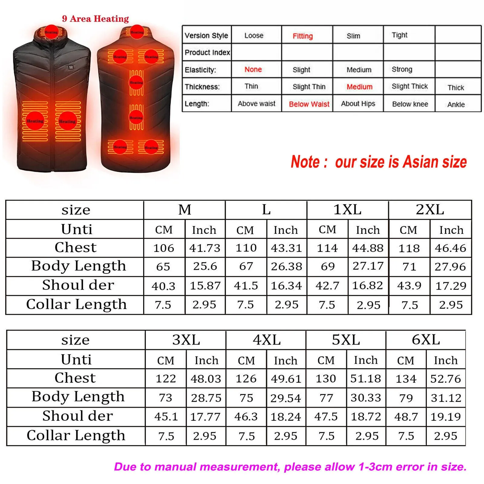 Unisex Heated Vest USB Electric Winter Body Warmer Jacket