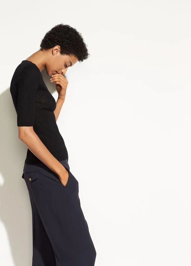 VINCE- Shrunken Mock Neck Pullover Black