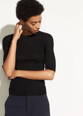 VINCE- Shrunken Mock Neck Pullover Black
