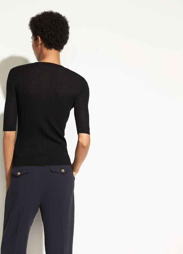 VINCE- Shrunken Mock Neck Pullover Black