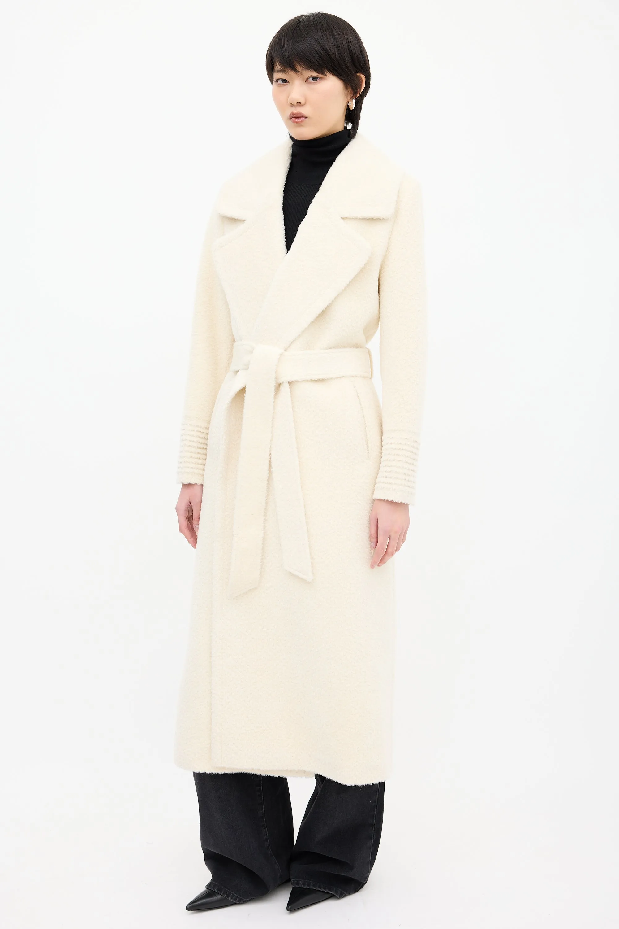 White Suri Wrap Belted Coat