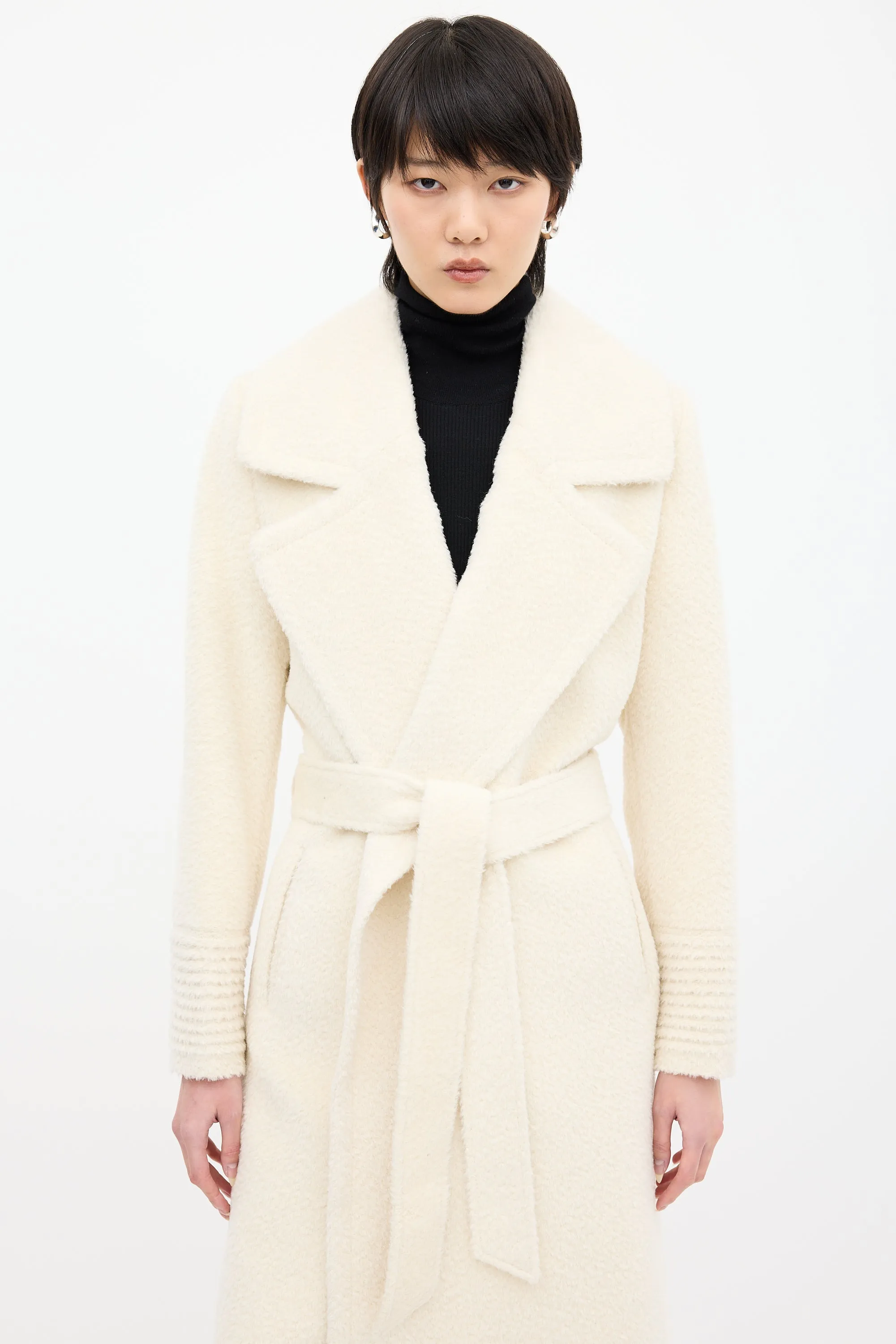 White Suri Wrap Belted Coat