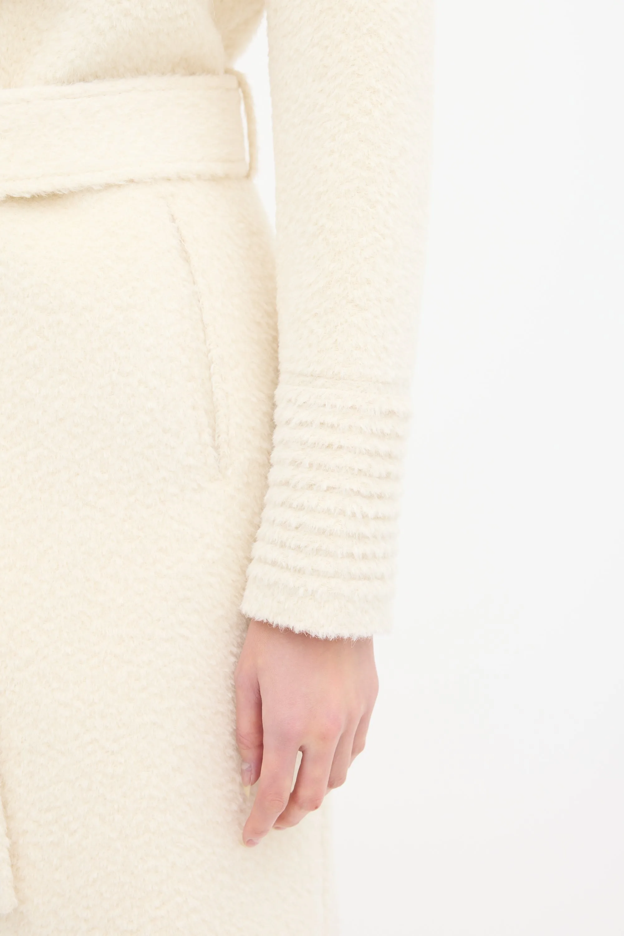 White Suri Wrap Belted Coat