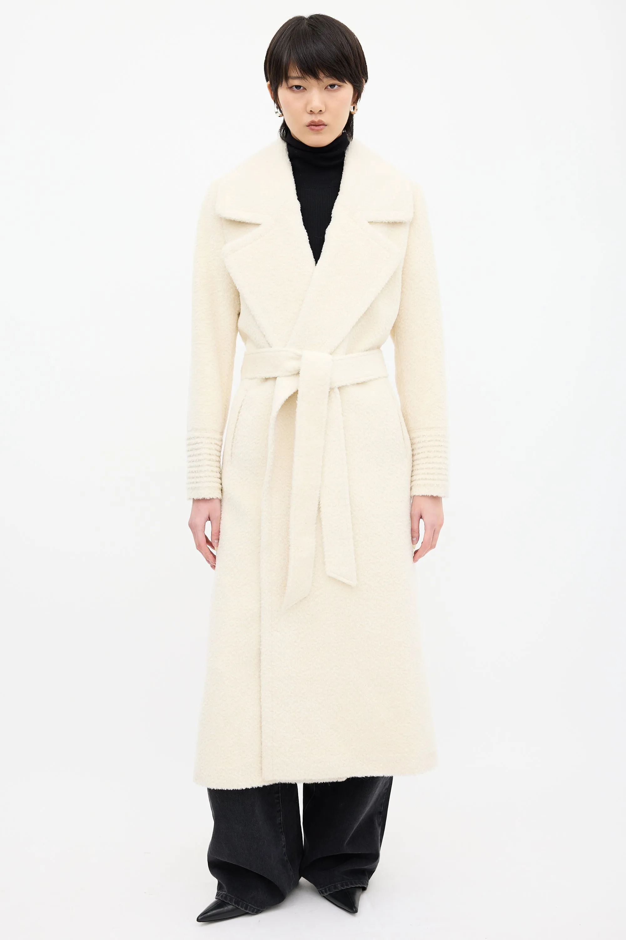White Suri Wrap Belted Coat