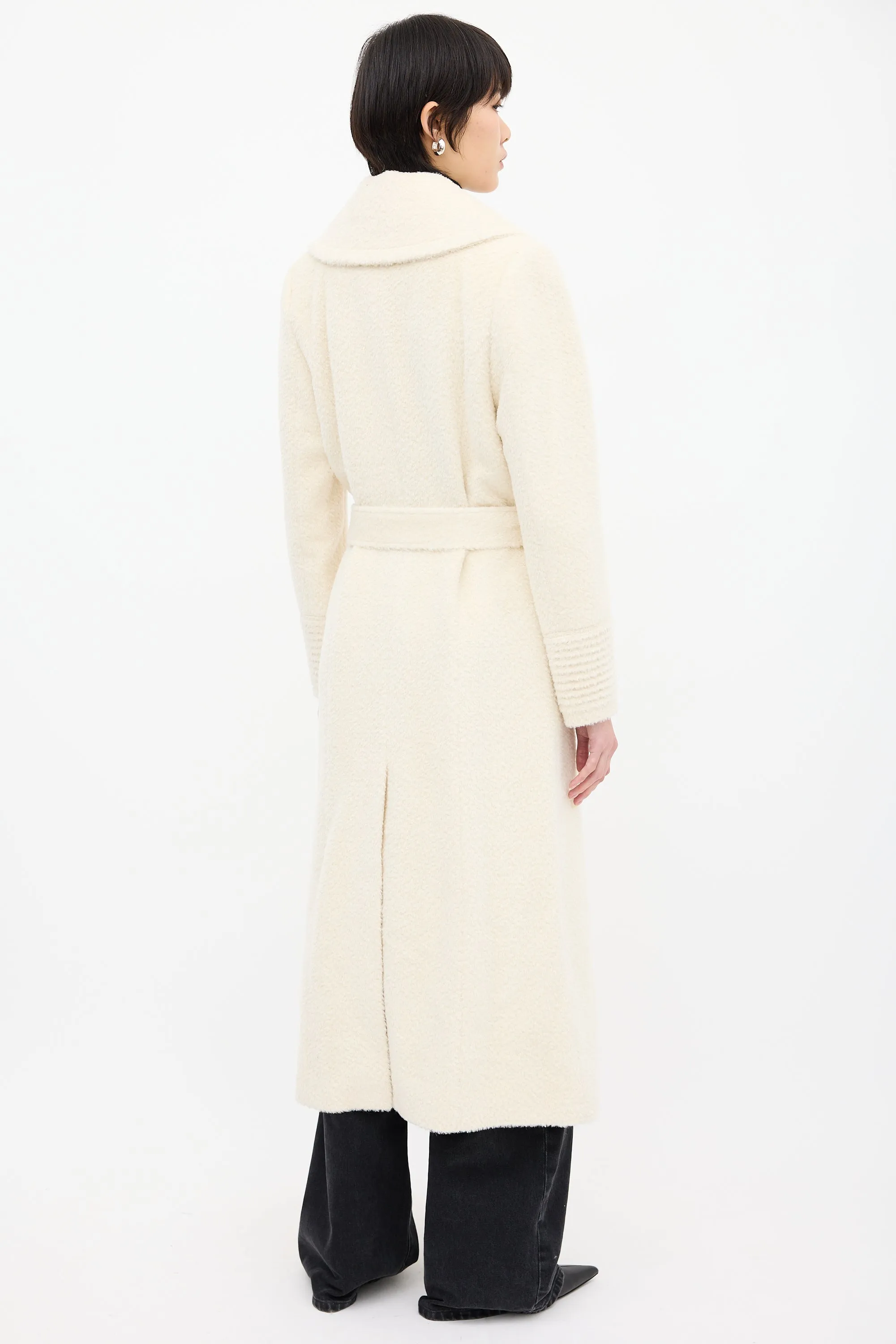 White Suri Wrap Belted Coat