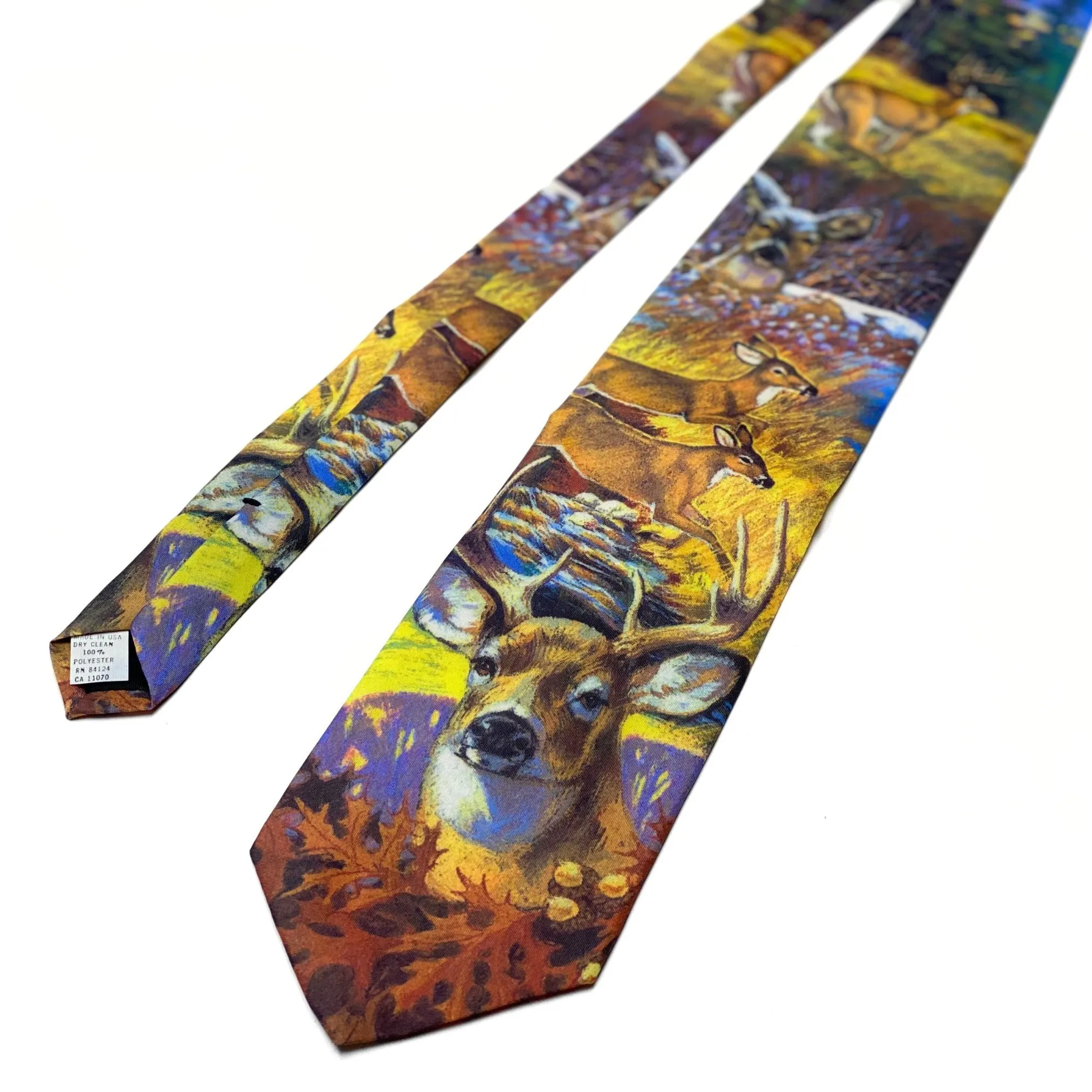 Whitetail Deer Design Sportsman Tie - Hand Finished Colorful Wildlife Dress Necktie