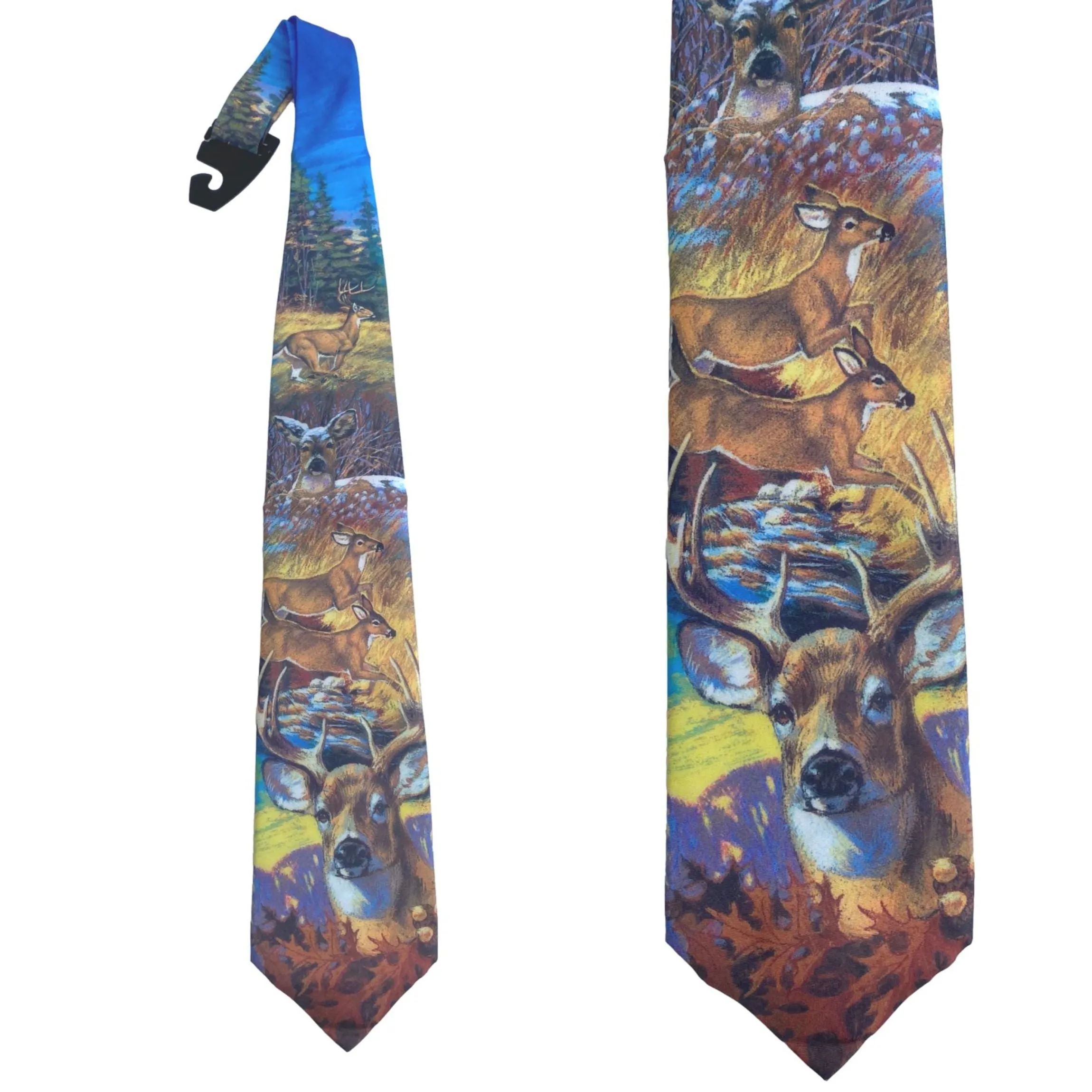 Whitetail Deer Design Sportsman Tie - Hand Finished Colorful Wildlife Dress Necktie
