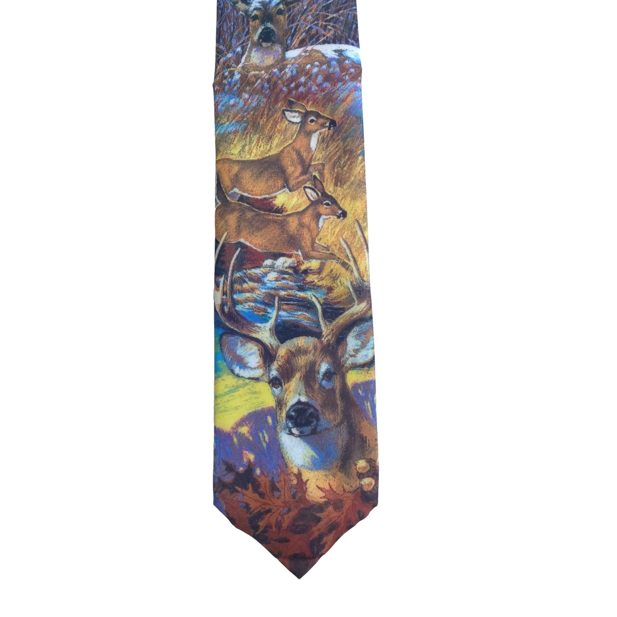 Whitetail Deer Design Sportsman Tie - Hand Finished Colorful Wildlife Dress Necktie