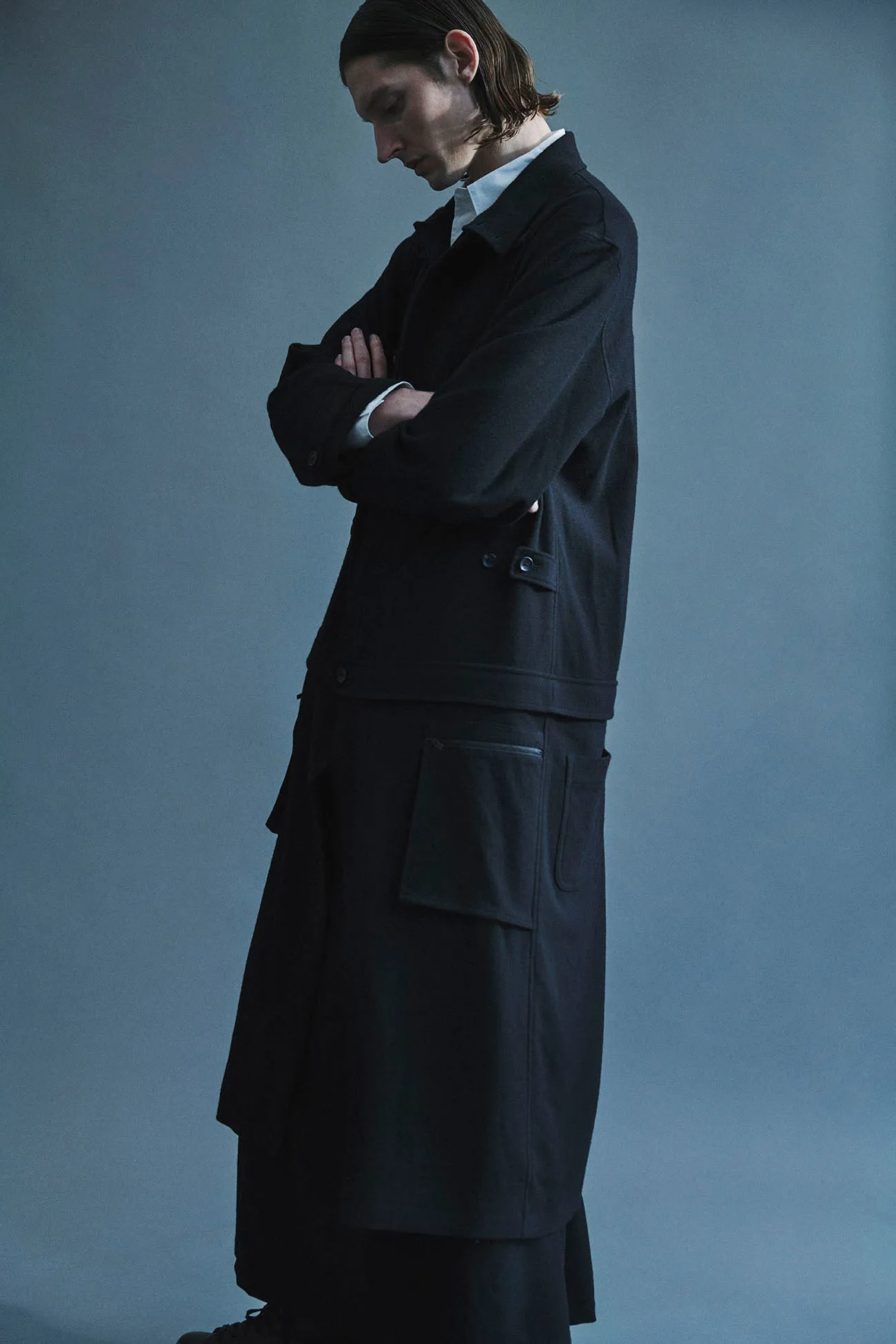 WOOL FLANNEL DETACHABLE ZIPPER COAT